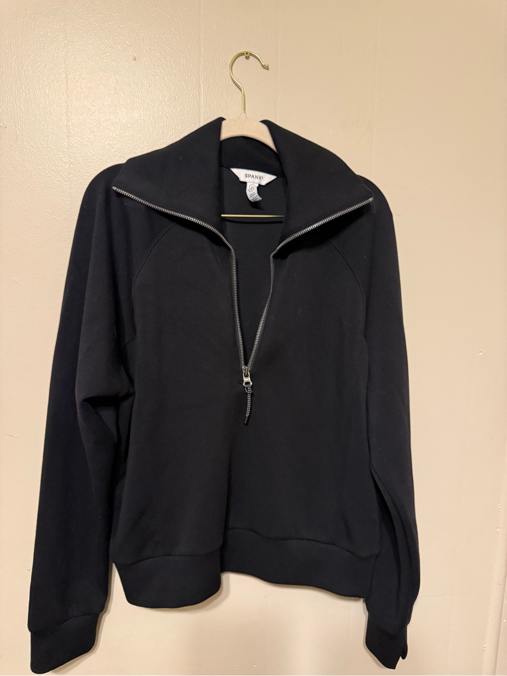 SPANX Black Half-Zip Funnel Collar Bomber Jacket